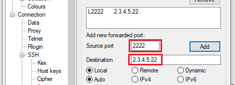 Putty local port forward