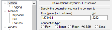 Putty host config