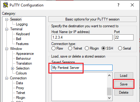 Putty save session