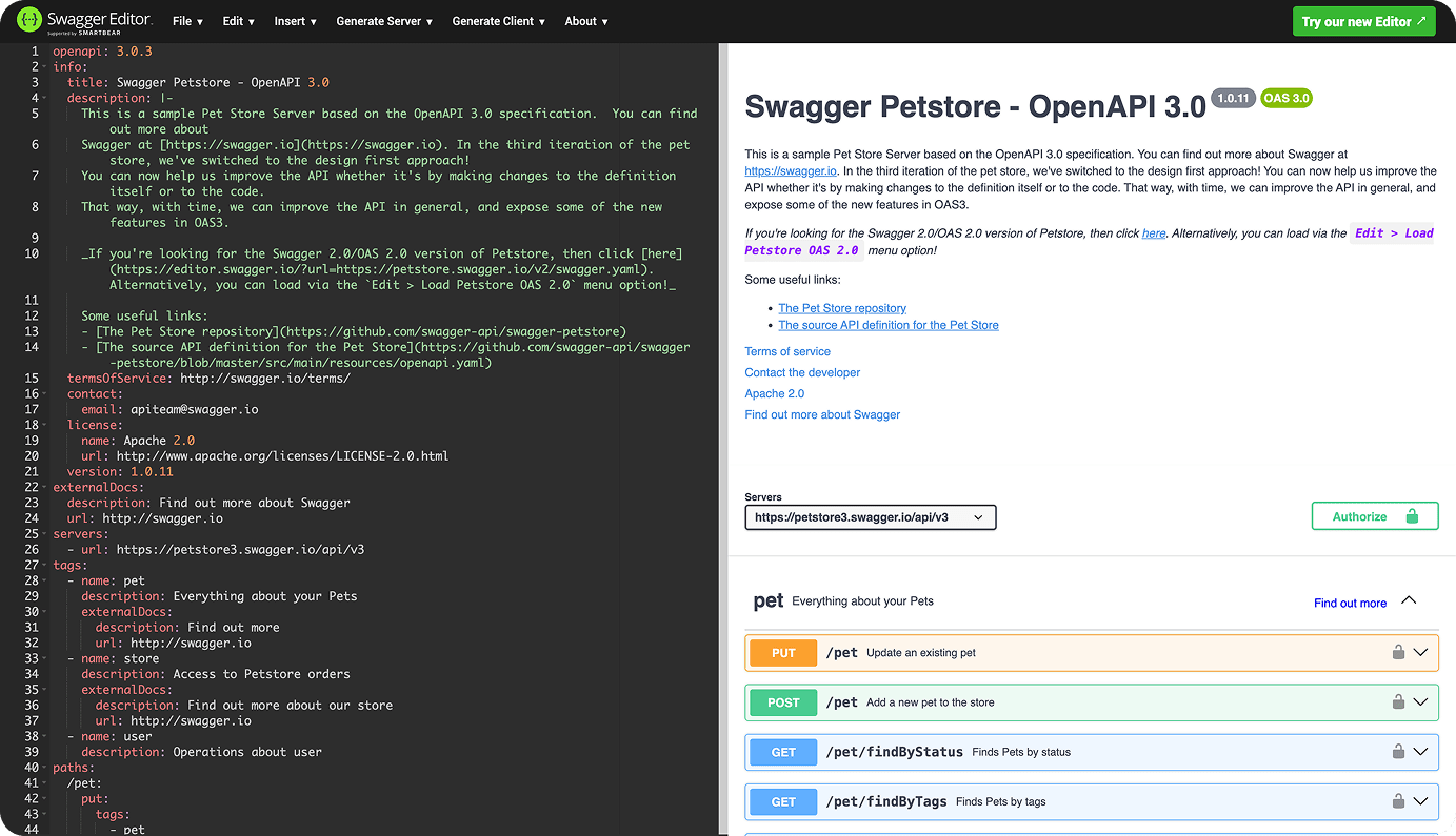 A screenshot from Swagger Petstore